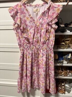 MELLODAY Pink Floral Ruffle Waist Summer Dress